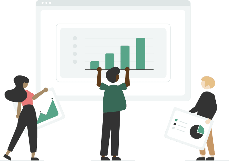 Three healthcare professionals adjusting graphs to improve patient care and reduce costs