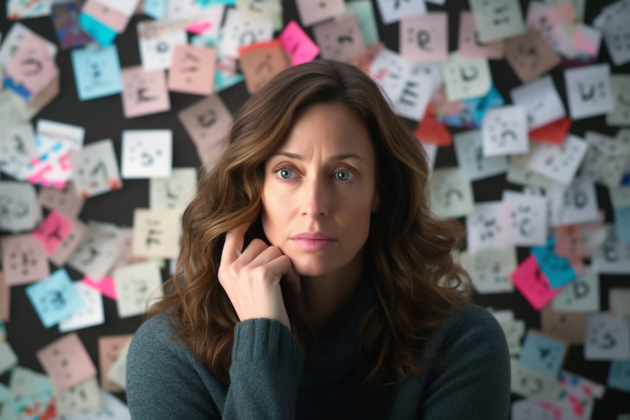 Picture of Absent-minded Woman Can't Handle ADHD Symptoms with a Lot of Post-It Reminders