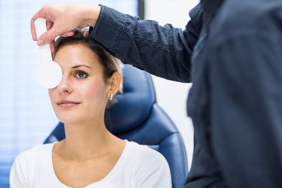 Picture of woman getting eye's tested by doctor - Glaucoma