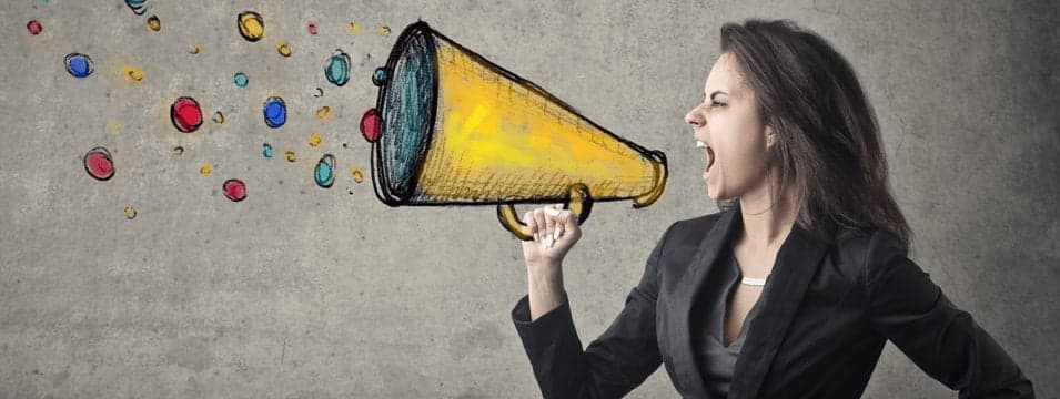 woman yelling into illustration of megaphone