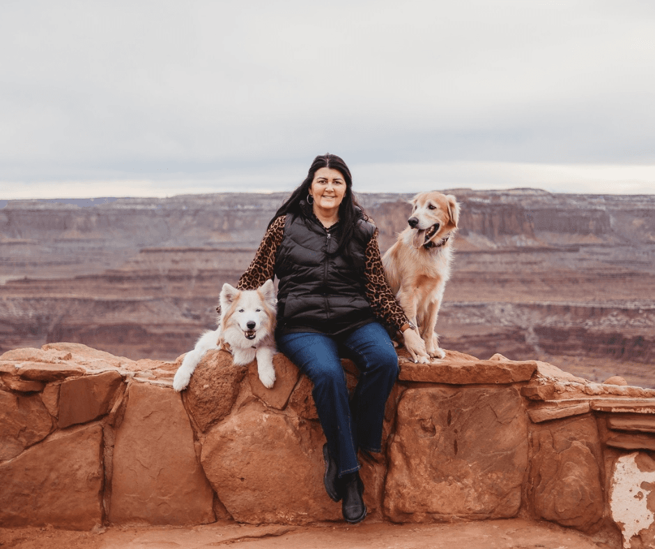 Picture of Woman with two happy dogs