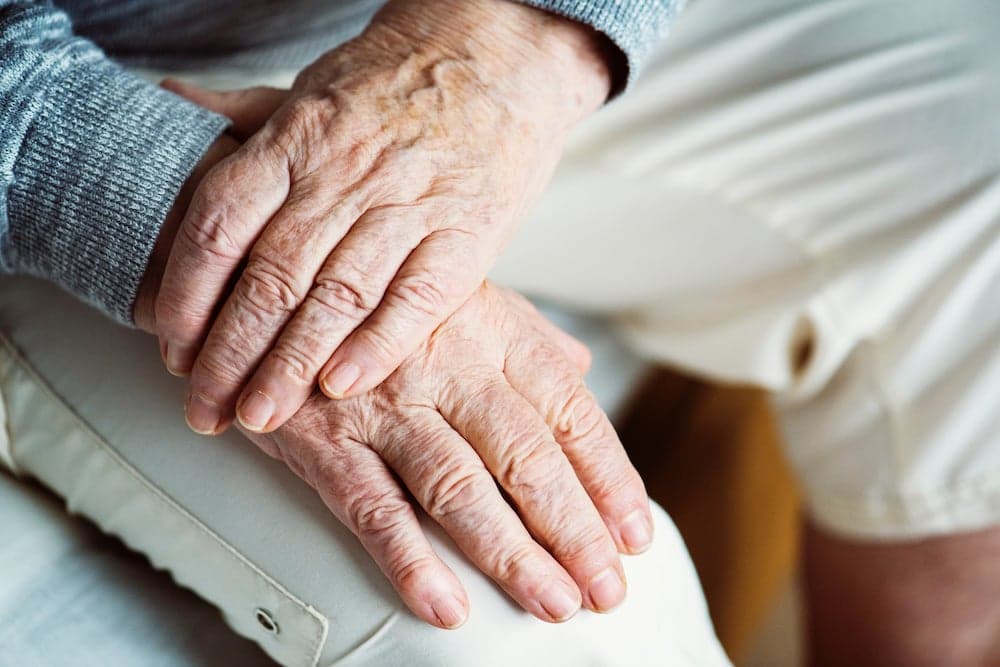 close up on elderly persons hands