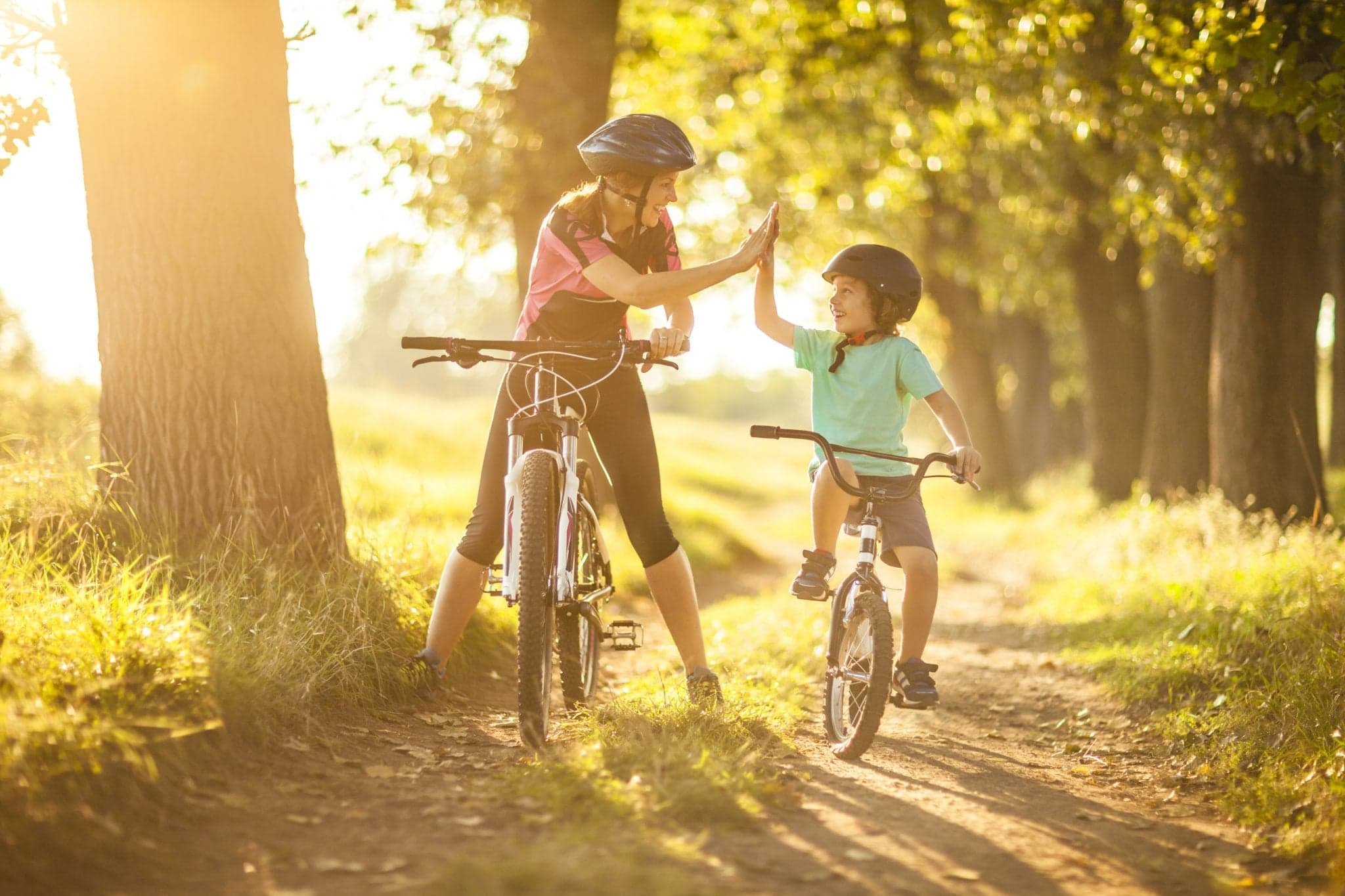 Picture of Happy family cycling in the countryside on a bright sunny day