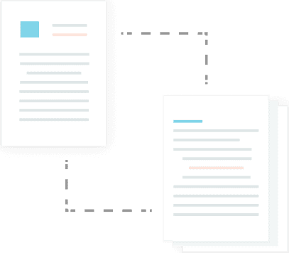 Two documents connected by dotted lines representing the transition from GI Connect to RH Connect