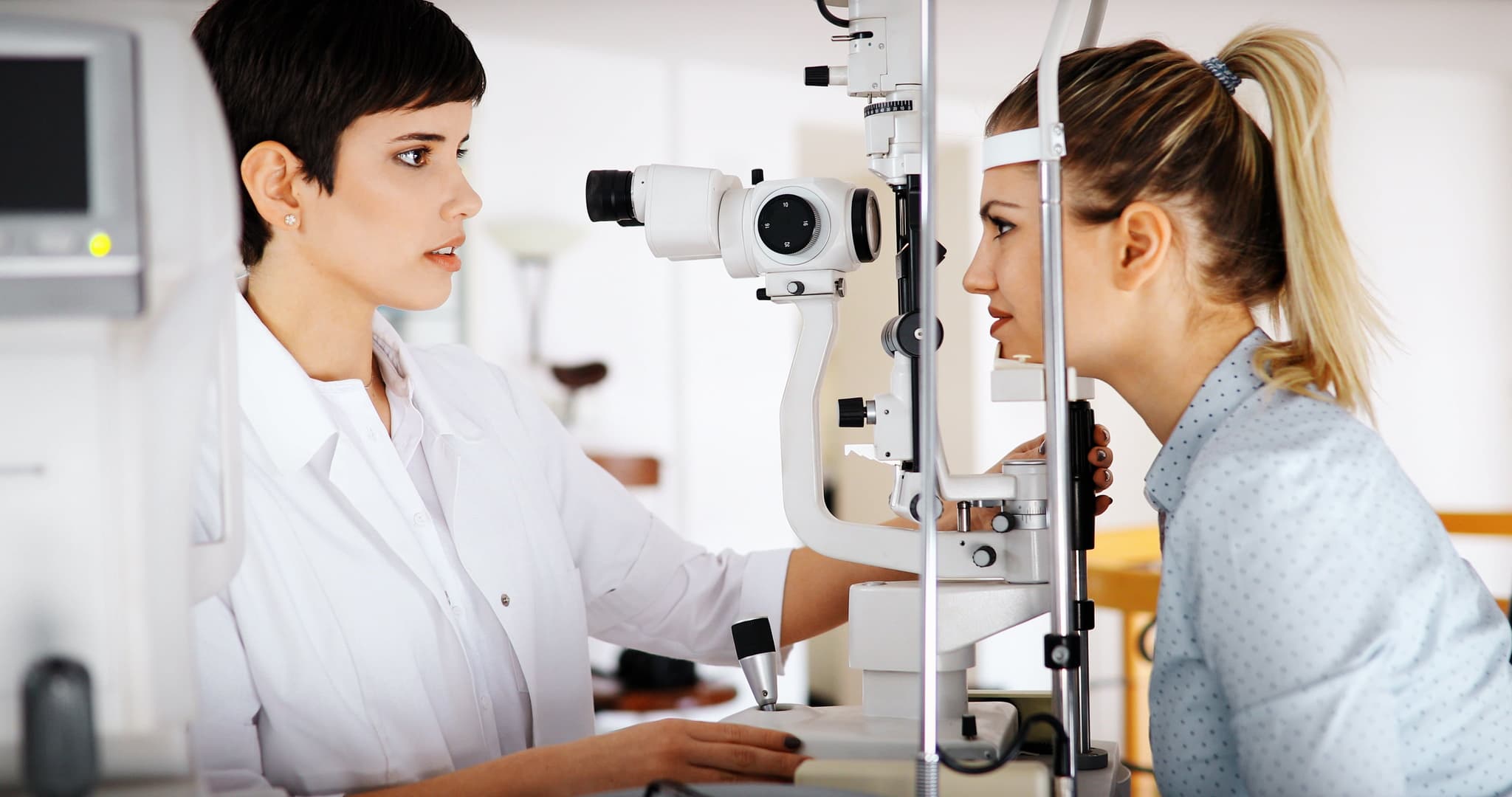 Picture of Ophthalmology concept. Patient eye vision examination in eyesight ophthalmological clinic